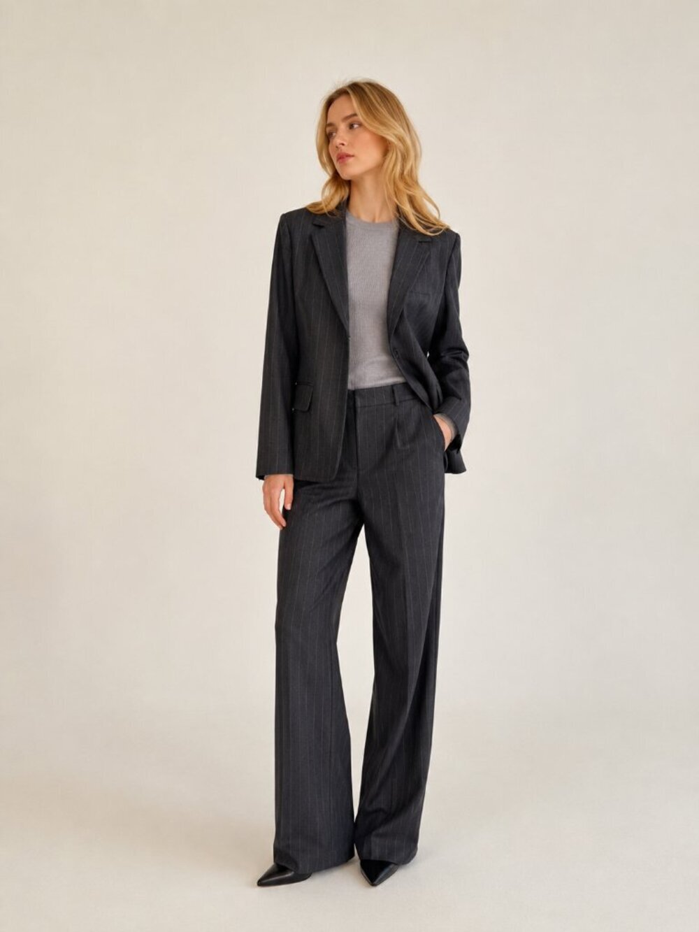 2/$30 J. Crew Lined Wool Pinstripe Blazer Suit Jacket Dark Charcoal 8 #A2233